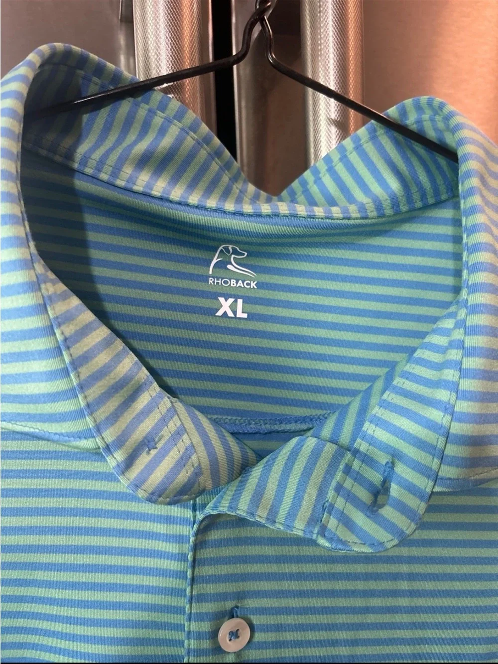 Rhoback Teal and White Striped Performance Polo - Picture 3 of 4